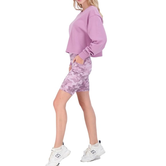 90 Degree By Reflex Pants - 90 Degrees By Reflex Cropped Sweater and Bike Shorts Activewear Set New